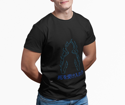 「死を受け入れろ」Camiseta negra japonesa unisex | DROP_02 DØSIS | Estilo cyberpunk minimalista
