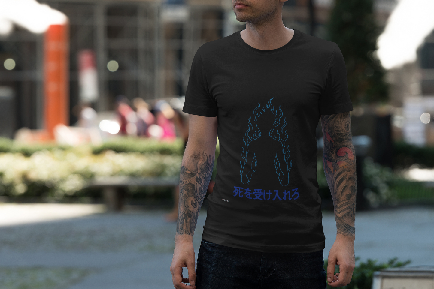 「死を受け入れろ」Camiseta negra japonesa unisex | DROP_02 DØSIS | Estilo cyberpunk minimalista