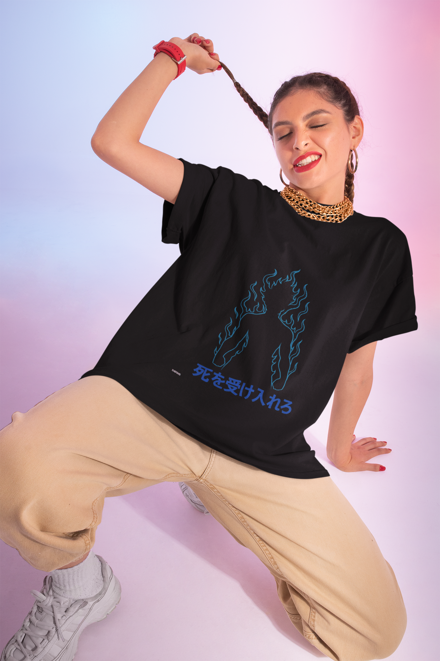 「死を受け入れろ」Camiseta negra japonesa unisex | DROP_02 DØSIS | Estilo cyberpunk minimalista