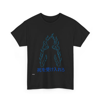 「死を受け入れろ」Camiseta negra japonesa unisex | DROP_02 DØSIS | Estilo cyberpunk minimalista